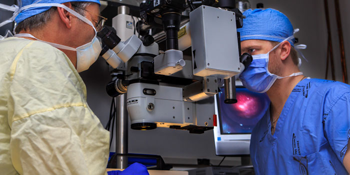 Hans Grossniklaus, MD, MBA, in Montgomery Laboratory at Emory Eye Center